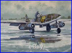 ORIGINAL AVIATION ART WWII LUFTWAFFE Me 262 JET on the Tarmac by Peter Champion