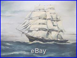 ORIGINAL Antique Oil on Canvas Maritime Ship Portrait Painting Badger School yqz