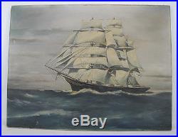 ORIGINAL Antique Oil on Canvas Maritime Ship Portrait Painting Badger School yqz