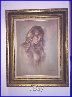 ORIGINAL LEO JANSEN Framed Signed Nude Oil On Canvas Portrait Painting Playboy