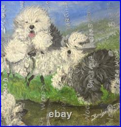 ORIGINAL MATTED & FRAMED OLD ENGLISH SHEEPDOG PAINTING ON CANVAS Barbara Wood