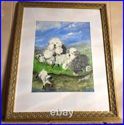 ORIGINAL MATTED & FRAMED OLD ENGLISH SHEEPDOG PAINTING ON CANVAS Barbara Wood
