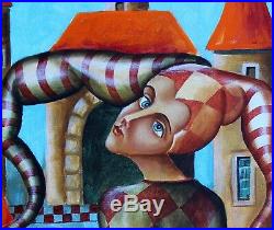 ORIGINAL OIL Painting canvas 32x16 by Pronkin 2018 CONTEMPORARY ART HARLEQUIN