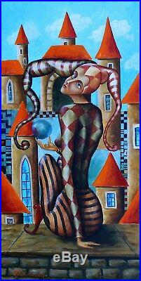 ORIGINAL OIL Painting canvas 32x16 by Pronkin 2018 CONTEMPORARY ART HARLEQUIN
