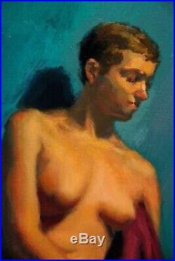 ORIGINAL OIL on canvas painting signed FEMALE NUDE no frame 20 X 16 inches color