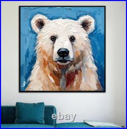 ORIGINAL Oil PAINTING on Canvas Bear Textured Artwork 12x12 in Custom Order