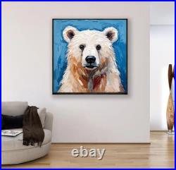 ORIGINAL Oil PAINTING on Canvas Bear Textured Artwork 12x12 in Custom Order