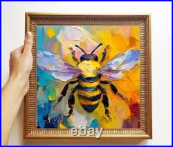 ORIGINAL Oil PAINTING on Canvas Bee Textured Artwork 8x8 in Custom Order