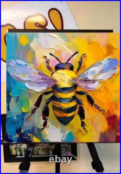 ORIGINAL Oil PAINTING on Canvas Bee Textured Artwork 8x8 in Custom Order