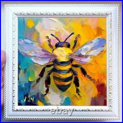 ORIGINAL Oil PAINTING on Canvas Bee Textured Artwork 8x8 in Custom Order