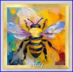 ORIGINAL Oil PAINTING on Canvas Bee Textured Artwork 8x8 in Custom Order