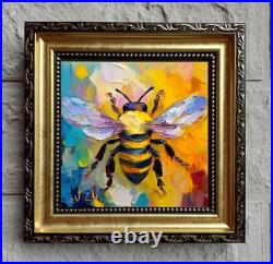 ORIGINAL Oil PAINTING on Canvas Bee Textured Artwork 8x8 in Custom Order