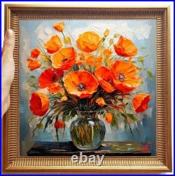 ORIGINAL Oil PAINTING on Canvas California Poppy Textured Custom Art 12x12 in