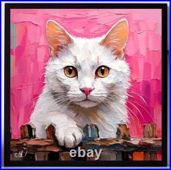 ORIGINAL Oil PAINTING on Canvas Cat Textured Artwork 10x10 in Custom Order