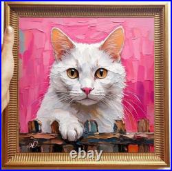 ORIGINAL Oil PAINTING on Canvas Cat Textured Artwork 10x10 in Custom Order
