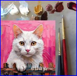 ORIGINAL Oil PAINTING on Canvas Cat Textured Artwork 10x10 in Custom Order