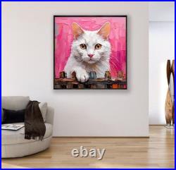 ORIGINAL Oil PAINTING on Canvas Cat Textured Artwork 10x10 in Custom Order