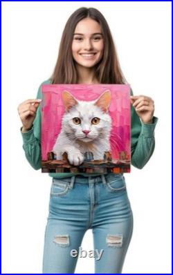 ORIGINAL Oil PAINTING on Canvas Cat Textured Artwork 10x10 in Custom Order