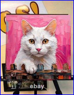 ORIGINAL Oil PAINTING on Canvas Cat Textured Artwork 10x10 in Custom Order