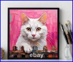 ORIGINAL Oil PAINTING on Canvas Cat Textured Artwork 10x10 in Custom Order