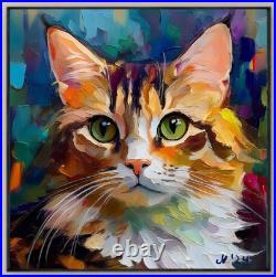 ORIGINAL Oil PAINTING on Canvas Cat Textured Artwork 12x12 in Custom Order