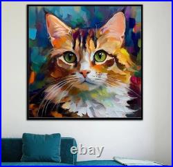 ORIGINAL Oil PAINTING on Canvas Cat Textured Artwork 12x12 in Custom Order