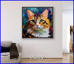 ORIGINAL Oil PAINTING on Canvas Cat Textured Artwork 12x12 in Custom Order