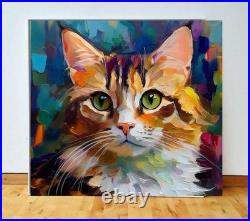 ORIGINAL Oil PAINTING on Canvas Cat Textured Artwork 12x12 in Custom Order