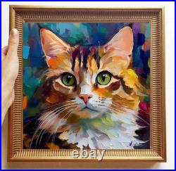 ORIGINAL Oil PAINTING on Canvas Cat Textured Artwork 12x12 in Custom Order
