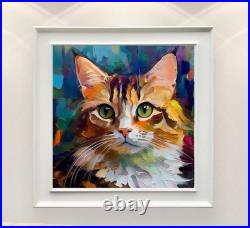 ORIGINAL Oil PAINTING on Canvas Cat Textured Artwork 12x12 in Custom Order