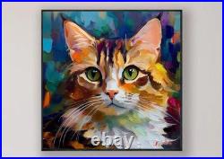 ORIGINAL Oil PAINTING on Canvas Cat Textured Artwork 12x12 in Custom Order