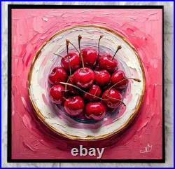 ORIGINAL Oil PAINTING on Canvas Cherry 12x12 in Textured Artwork Custom Order