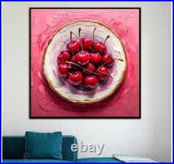 ORIGINAL Oil PAINTING on Canvas Cherry 12x12 in Textured Artwork Custom Order