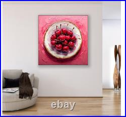 ORIGINAL Oil PAINTING on Canvas Cherry 12x12 in Textured Artwork Custom Order