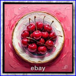 ORIGINAL Oil PAINTING on Canvas Cherry 12x12 in Textured Artwork Custom Order