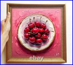 ORIGINAL Oil PAINTING on Canvas Cherry 12x12 in Textured Artwork Custom Order