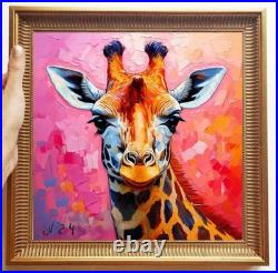 ORIGINAL Oil PAINTING on Canvas Giraffe Textured Artwork 12x12 in Custom Order