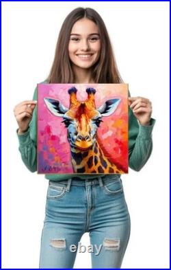 ORIGINAL Oil PAINTING on Canvas Giraffe Textured Artwork 12x12 in Custom Order