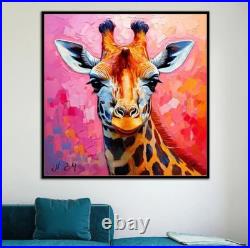 ORIGINAL Oil PAINTING on Canvas Giraffe Textured Artwork 12x12 in Custom Order