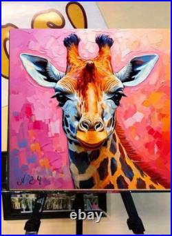 ORIGINAL Oil PAINTING on Canvas Giraffe Textured Artwork 12x12 in Custom Order