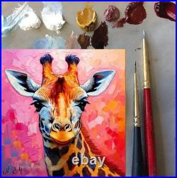 ORIGINAL Oil PAINTING on Canvas Giraffe Textured Artwork 12x12 in Custom Order