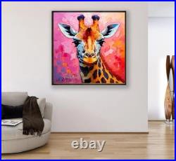ORIGINAL Oil PAINTING on Canvas Giraffe Textured Artwork 12x12 in Custom Order
