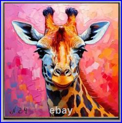 ORIGINAL Oil PAINTING on Canvas Giraffe Textured Artwork 12x12 in Custom Order