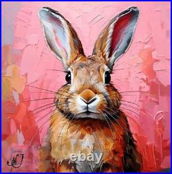 ORIGINAL Oil PAINTING on Canvas Hare Textured Artwork 12x12 in Custom Order