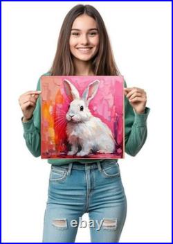 ORIGINAL Oil PAINTING on Canvas Hare Textured Artwork 12x12 in Custom Order