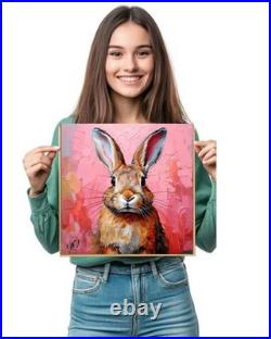 ORIGINAL Oil PAINTING on Canvas Hare Textured Artwork 12x12 in Custom Order
