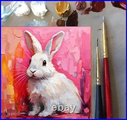 ORIGINAL Oil PAINTING on Canvas Hare Textured Artwork 12x12 in Custom Order