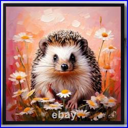 ORIGINAL Oil PAINTING on Canvas Hedgehog Textured Artwork 12x12 in Custom Order