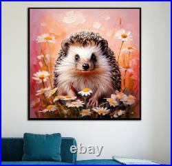 ORIGINAL Oil PAINTING on Canvas Hedgehog Textured Artwork 12x12 in Custom Order