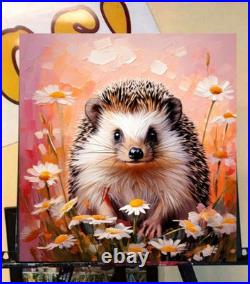 ORIGINAL Oil PAINTING on Canvas Hedgehog Textured Artwork 12x12 in Custom Order